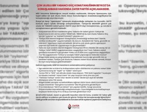 Çok Uluslu Bir Yabancı Güç Komutanlığının Beykoz’da Konuşlanması Hakkında Zafer Partisi’nden Açıklama